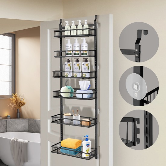 6 Tiers Kitchen Bathroom Pantry Over The Door Hanging Organizer Adjustable Baskets Storage Rack Shampoo Conditioner Body Wash Shelf